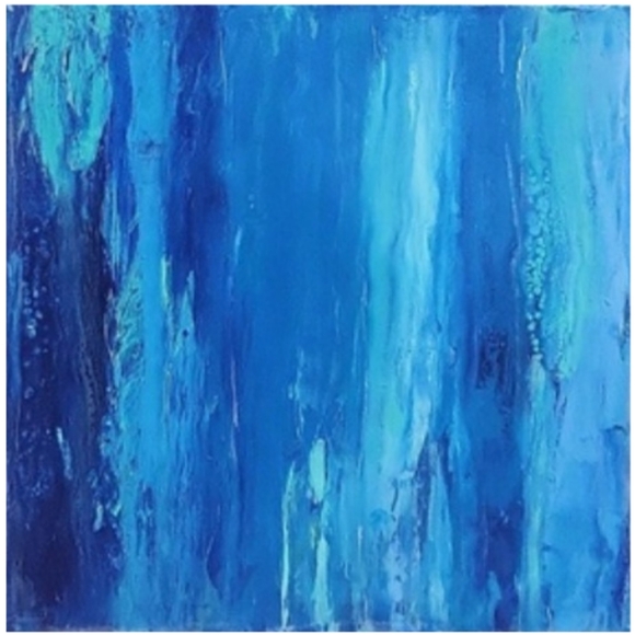 Hand Crafted Blue and Silver Abstract Design 12 x 12 Inches Canvas Painting - Picture 4 of 4